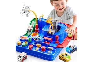 KIZONLY Car Race Track for Kids Ages 4-8, Kids Car Toys for 3 Year Old Boys, Race Track for Toddlers 1-3, City Set with 3 Small Cars and Helicopter, Educational Birthday Gifts