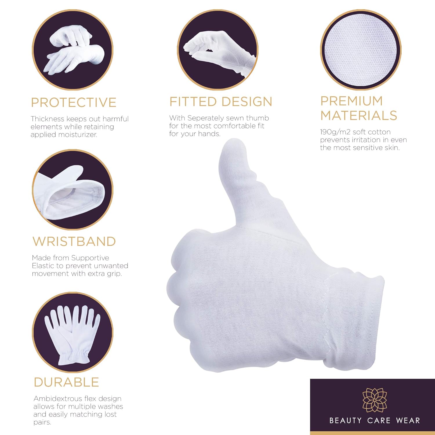 White Cotton Gloves for Dry Hands - Overnight Eczema Moisturizing Lotion Treatment - 20 Medium Jersey Glove Liners by Beauty Care Wear : Beauty