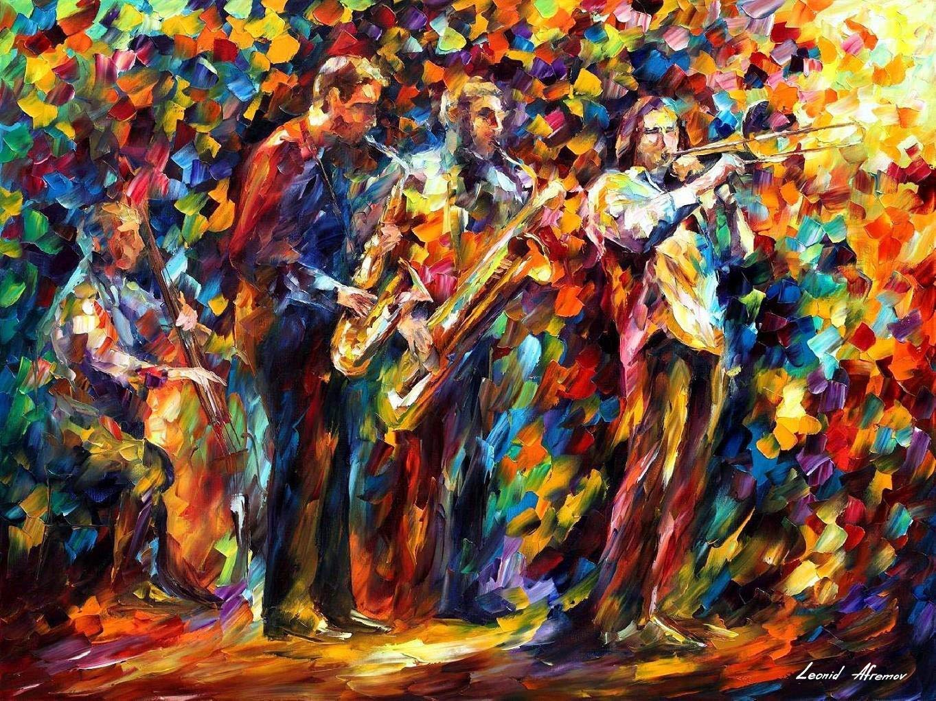 Amazon Com Jazz Wall Art Musicians Paintings On Canvas B Leonid Afremov Jazz Band Handmade