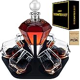 6-Glass Diamond Whiskey Decanter Set with Glasses,Whiskey Decanter Sets for Men,Decanters for Alcohol Whisky Decanter & Glass Set,Whiskey Set Tequila Liquor Bourbon Decanter Gift