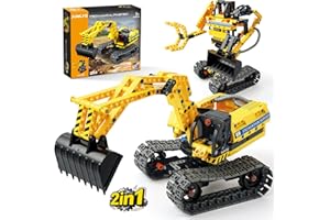 Jumlys STEM Building Toy for Kids Boys Girls Age 5, 6, 7, 8, 9, 10, 11, 12 Years Old, 2 in 1 Excavator Robot Building Sets, 344 Pcs DIY Engineering Construction Building Blocks Kits