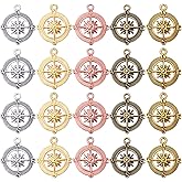 Compass Pendant Charms, 30pcs Alloy Tibetan Style Compass Shape Charms Nautical Beads Pendants Craft Supplies Accessories for Bracelet Necklace Jewelry Making, 5 Colors