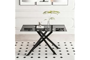 Meihua Rectangle Glass Dining Table, 51.18'' Tempered Glass Tabletop and Metal Tubular Legs, Modern Design Table for Dining R