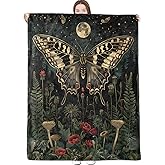 dongprom Butterfly Blanket Golden Butterflies and Moonlit Forest Throw Blankets with Red Flower and Star Lightweight Flannel Throws for Couch Chair Bed Home Decor Gifts for Adults,60x50inch