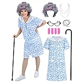 Ccfurwo Adult Old Lady Costume for Women 100 Days of School Costumes Grandma Dress for Halloween Old Lady Cosplay