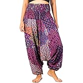 LOFBAZ Yoga Harem Pants for Women Boho Hippie Bohemian Clothing Womens Indian Beach Gypsy Clothes Maternity Genie Jumpsuit Peacock 1 Purple 2XL