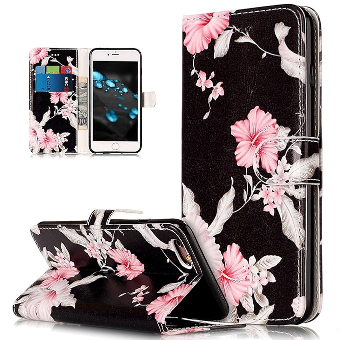 Kompatibel mit iPhone 6S Hülle,iPhone 6 Hülle,Bunte Marmor Blumen PU Lederhülle Soft Silikon Flip Hülle Handyhülle Cover Stän