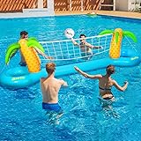 iBaseToy Inflatable Pool Volleyball Game Set - Pool Volleyball Set with Adjustable Net and 2 Balls for Swimming Pool Games, P