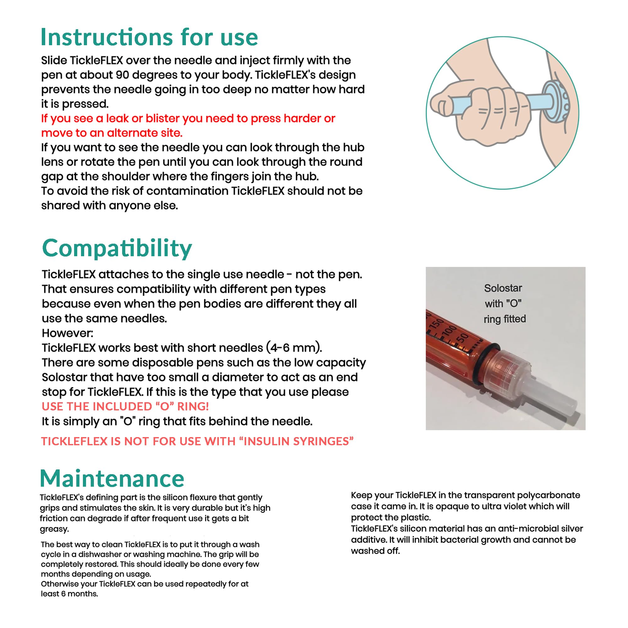 Insulin Pen Needle Injection Aid - Patent Pending Award Winning Universal Fit Add-on for Standard Pen Needles for Reducing Pain, Bruising and Anxiety - Made in UK (TickleFlex)