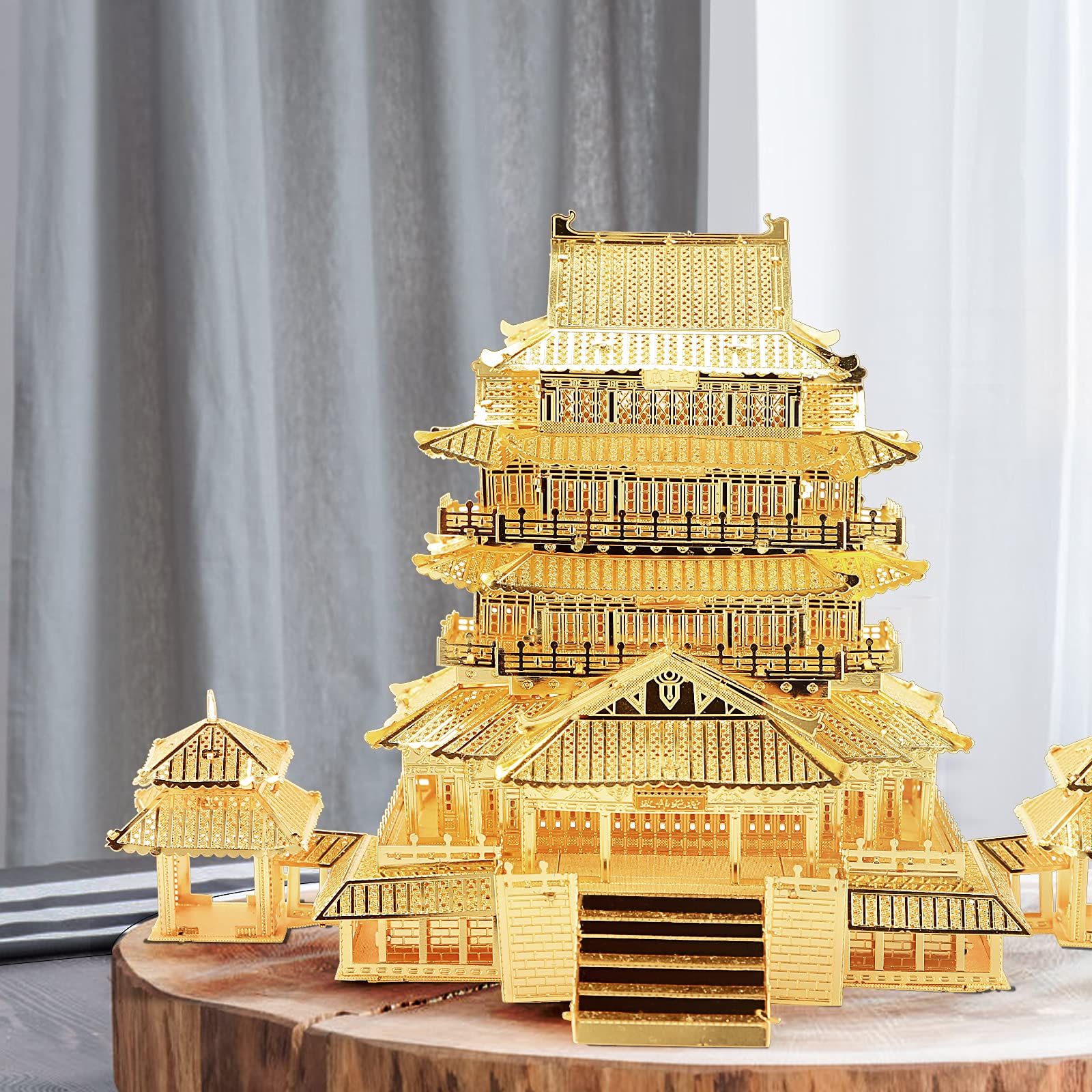 Piececool 3D Metal Puzzle for Adults, Tengwang Pavilion Metal Model Kit, Chinese Famous Architecture Building Kit DIY Craft Brain Teaser 3D Puzzles STEM Gifts for Family- 106 Pcs