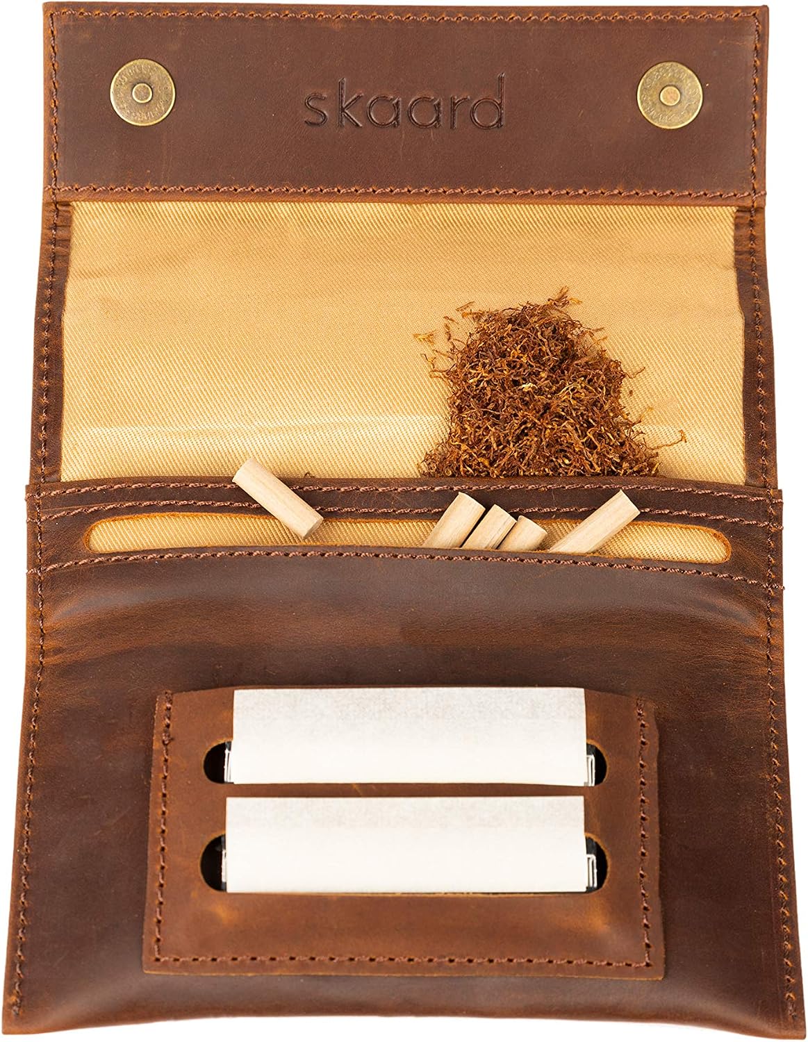 skaard Tobacco Pouch | Genuine Leather | Extra Pocket | Magnetic Closure |  Brown