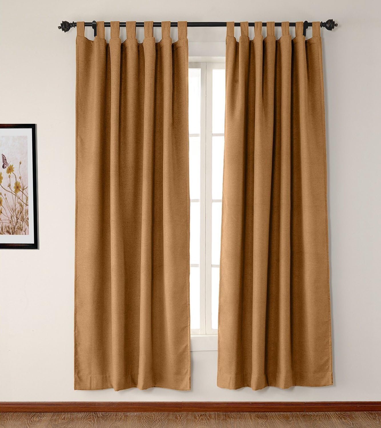 SeeSaw Home Luxury Textured Elegant Solid Faux Linen Thermal Insulated Tab Top Curtains - Eco Friendly Drapery Panel for Living Room, 50W By 63L Inch, 1 Panel, Orange