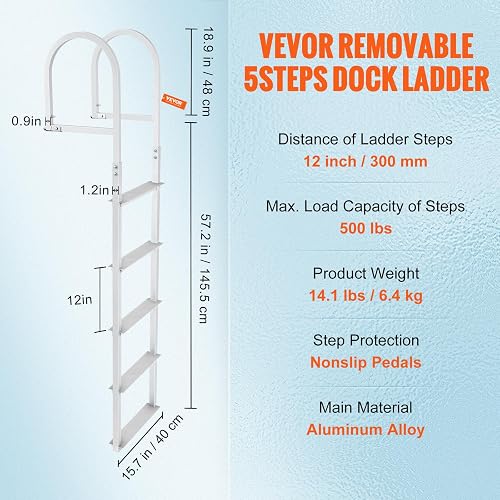 Shoremaster Raft Ladder Raft Ladder VEVOR 5-Step Dock Ladder - Removable Aluminum Alloy Boat ...