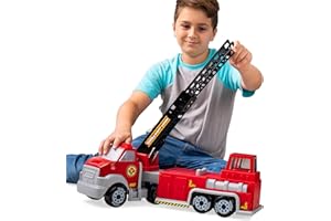 Tonka Steel Classics Hook N’ Ladder Fire Truck – Made with Steel & Sturdy Plastic, Red Toy Construction Truck, Boys and Girls, Kids, Toddlers, Ages 3+