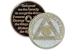 THE TOKEN SHOP 8 Year Sobriety Coin | Glitter Triplate AA Chip Recovery Anniversary Token (Silver)