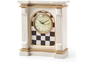MACKENZIE-CHILDS Courtly Check Off-White Mantel Clock, Decorative Clock for Kitchen and Living Room