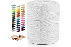 Macrame Cotton Cord 4mmx547 Yard 4 Strand, Munzong Natural Handmade 4 Twisted Cotton Rope for Wall Hanging Weaving Tapestry DIY Craft Knitting Plant Hanger Gift Wrapping Wedding Decor(500m,White)
