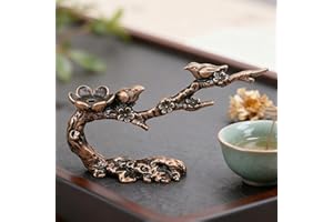Magpie Plum Blossom Incense Holder Bronze Color Brass Figurine for Home Decor and Incense