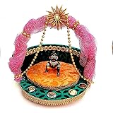 krishnagallery New Beautiful Designing Laddu Gopal Net Wooden Bed, Singhasan, Sofa (Size 0 to 4 No, Cream and Green)