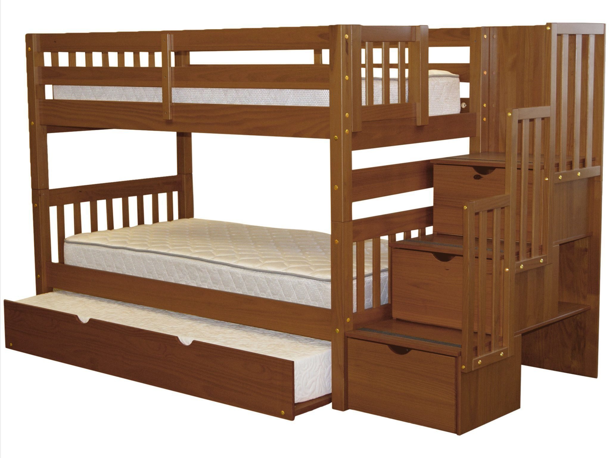 Bedz King Stairway Bunk Beds Twin over Twin with 3 Drawers in the Steps