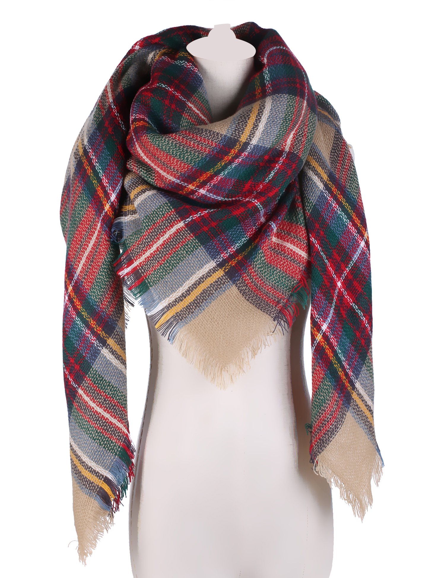 Large Tartan Blanket Scarf Warm Checked Plaid Shawl for Womens