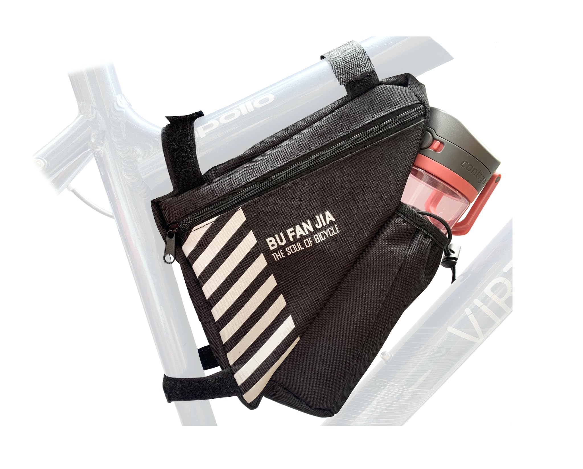 Bike Frame Bag With Bottle Holder- Waterproof Cycling Wallet- Multifunctional Bicycle Triangle Pouch for Road & Mountain Bikes - Bike Drinks Holder Pouch Cycling Accessories Bike Gadgets (Black)