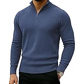 Lexiart Men's Quarter Zip Sweater Casual Mock Neck Pullover Ribbed Knit Polo Sweater
