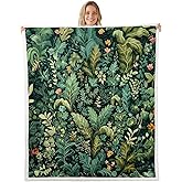 Erosebridal Rustic Plant Sherpa Blanket Dark Green Leaf Floral Throw 50"X60" Throw Bed Blanket Spring Botanical Fleece Blankets Country Vintage Farmhouse Fuzzy Blankets for Kids Teen Adults