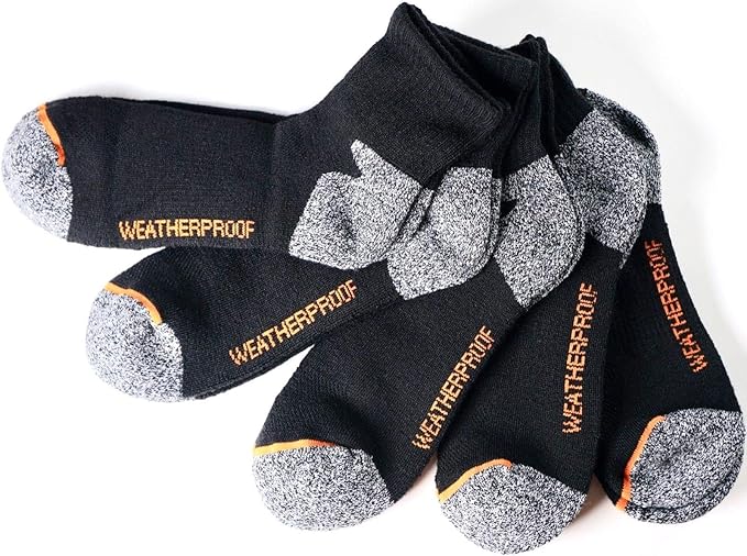 Weatherproof Outdoor Trail Quarter Socks, Fits 612 Shoe Size, 5 Pairs