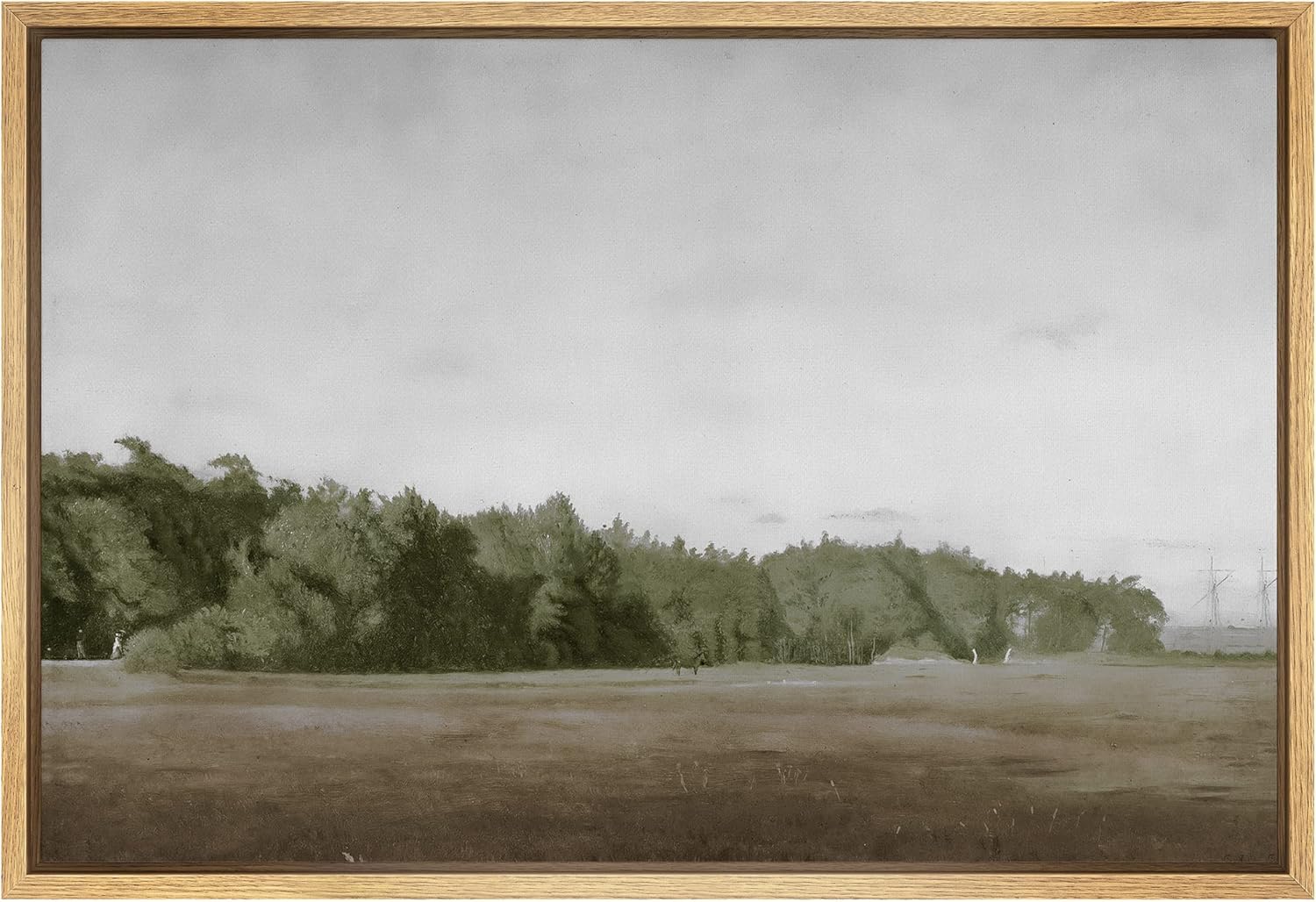 Wall Décor - SIGNFORD Framed Canvas Wall Art Brown Meadow with Green Forest Landscape Wilderness Oil Painting Impressionism Traditional Scenic for Living Room, Bedroom, Office - 24x36 inches