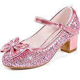LAURMOSA Princess Shoes High Heel Toddler Girls Dress Shoes Cute Bowknot Sparkle Mary Jane Flower Girls Wedding Birthday Party Prom for Little Big Kids
