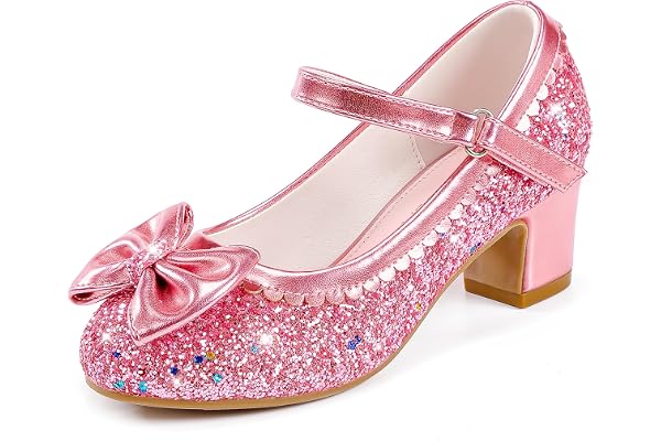 LAURMOSA Princess Shoes High Heels Toddler Girls Dress Shoes Cute Bowknot Sparkle Mary Jane Flower Girls Wedding Birthday Par
