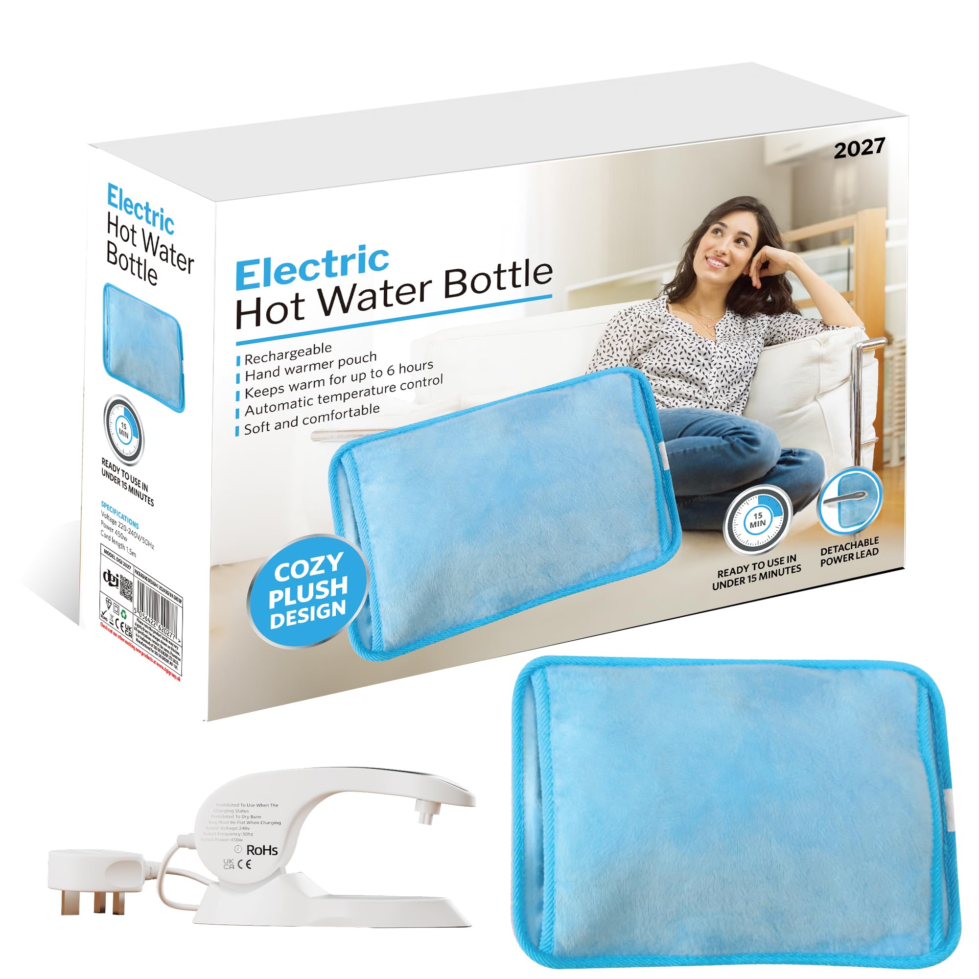 Rechargeable Electric Hot Water Bottle Bed Hand Body Warmer Heat Pad Cozy Fast Heating Auto-Shut Off Function Over-Heat Protection & No Refill Heat Pad 25cm x 17cm Blue