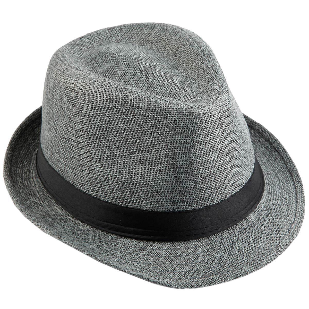 KYEYGWO Panama Fedora Hats for Men Woman, Braid Straw Short Brim Jazz Cap Trilby Hat, Dark Grey