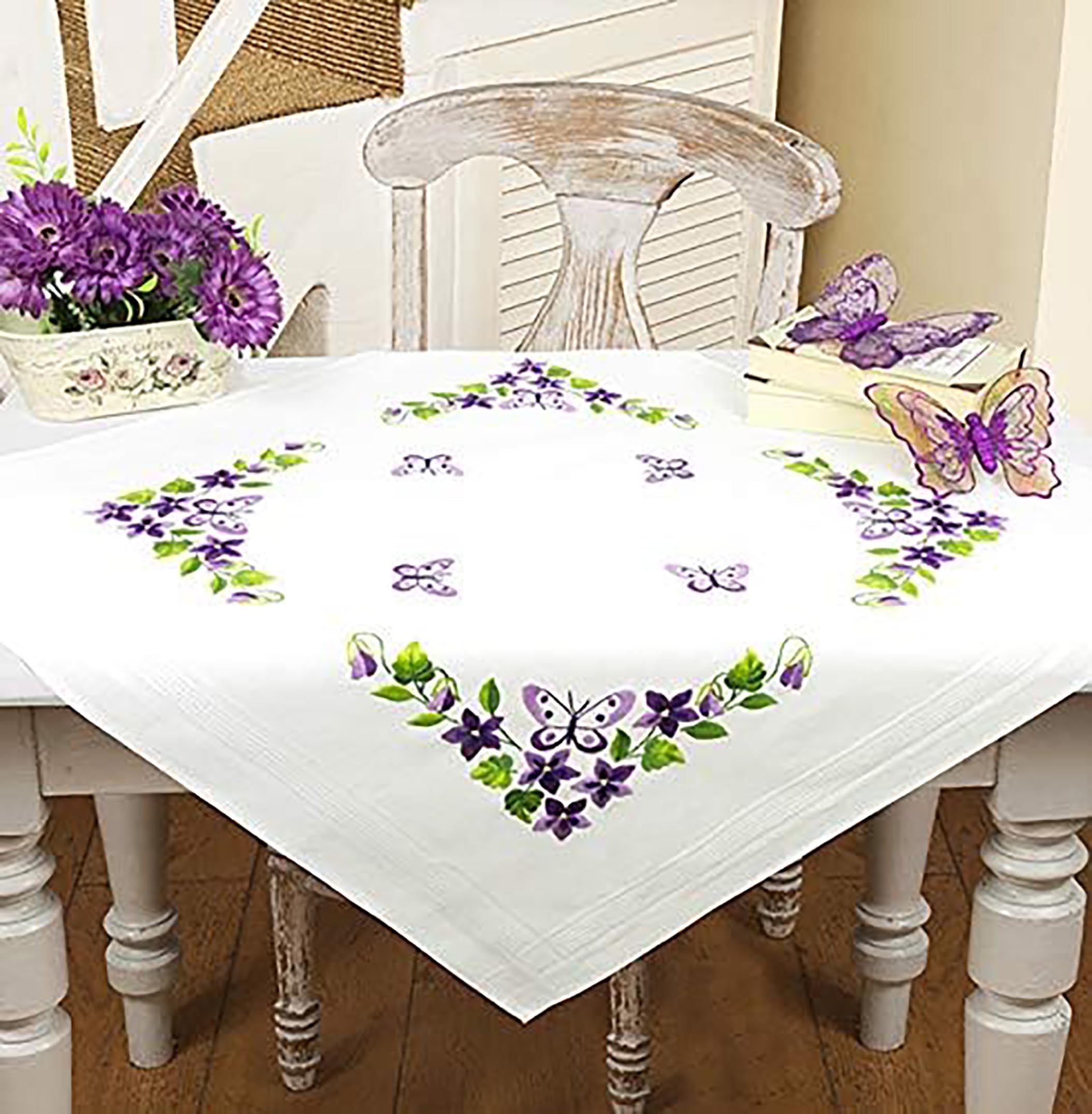 Kamaca Flat Stitch Embroidery Set, Spring Flowers and Butterflies, Satin Stitch Needlework Trace, Chain Stitch