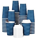 JOLLY CHEF 16oz Coffee Cups with Lids, 80 Pack Disposable Hot Paper Coffee Cups with Lids and Stirrers, Ideal for Travel, Office, Home, Cafe