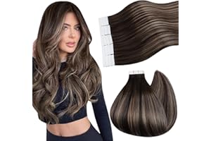 Ugeat Tape in Hair Extensions Human Hair Balayage Remy Hair Extensions Tape in Chocolate Brown with Ash Brown Balayage Human Hair Tape in Extensions 20inch 50G 20Pcs