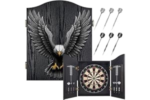 Yirinatek Sisal Dart Board Cabinet Sets, Decorative Dart Boards for Adults [6*Steel Darts] - Wooden Dartboard Cabinet with Integrated Scoreboard for Family Game Rooms