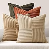 MIULEE Rust-Olive Green Decorative Throw Pillow Covers 20x20 Inch Set of 4 Boho Color-Clash Cushion Cases Farmhouse Pillow Cases Corduroy Striped Home Decor for Couch Sofa Living Room Bed