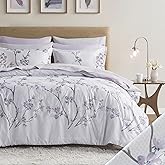Comfort Spaces Bed in A Bag - Trendy Casual Design Cozy Comforter with Complete Sheet Set with Side Pocket, All Season Cover, Matching Shams Queen(90"x90"), Kate, Grey/Purple 9 Piece