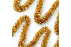 Ohiyoo 50 Feet Gold Tinsel Garland Christmas Foil Tinsel Garland Decoration Metallic Banner Wall Hanging Tinsel Streamers Garland for Christmas Tree Birthday Party Decorations (3.54" x 50', Gold)