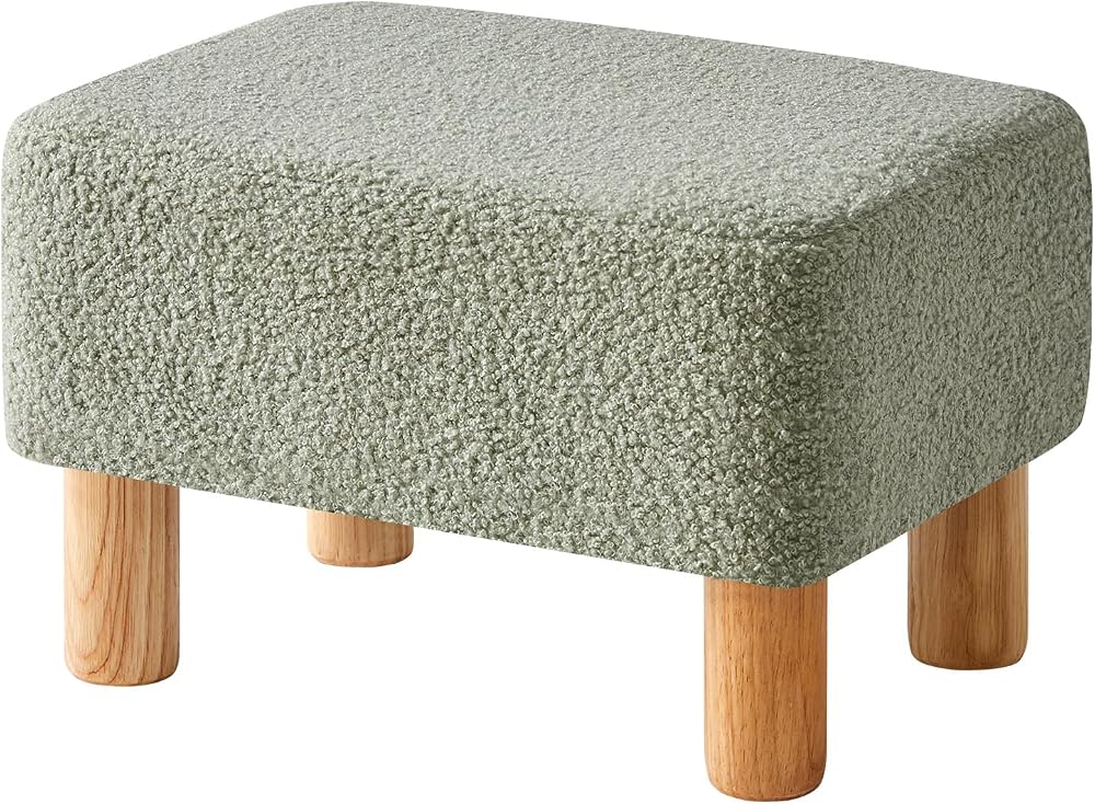 YMYNY Footstool Rectangle Pouf Ottoman with Wooden Legs 40x29x25CM Green