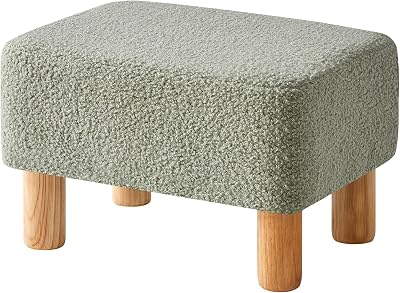 YMYNY Footstool Rectangle Pouf Ottoman with Wooden Legs 40x29x25CM Green