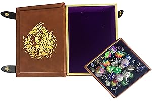 Fantasydice Book-Shaped Gold/Purple Fire Dragon Rolling Magic Book Tray for All Tabletop RPGs Like D&D, Call of Cthulhu, Shadowrun.