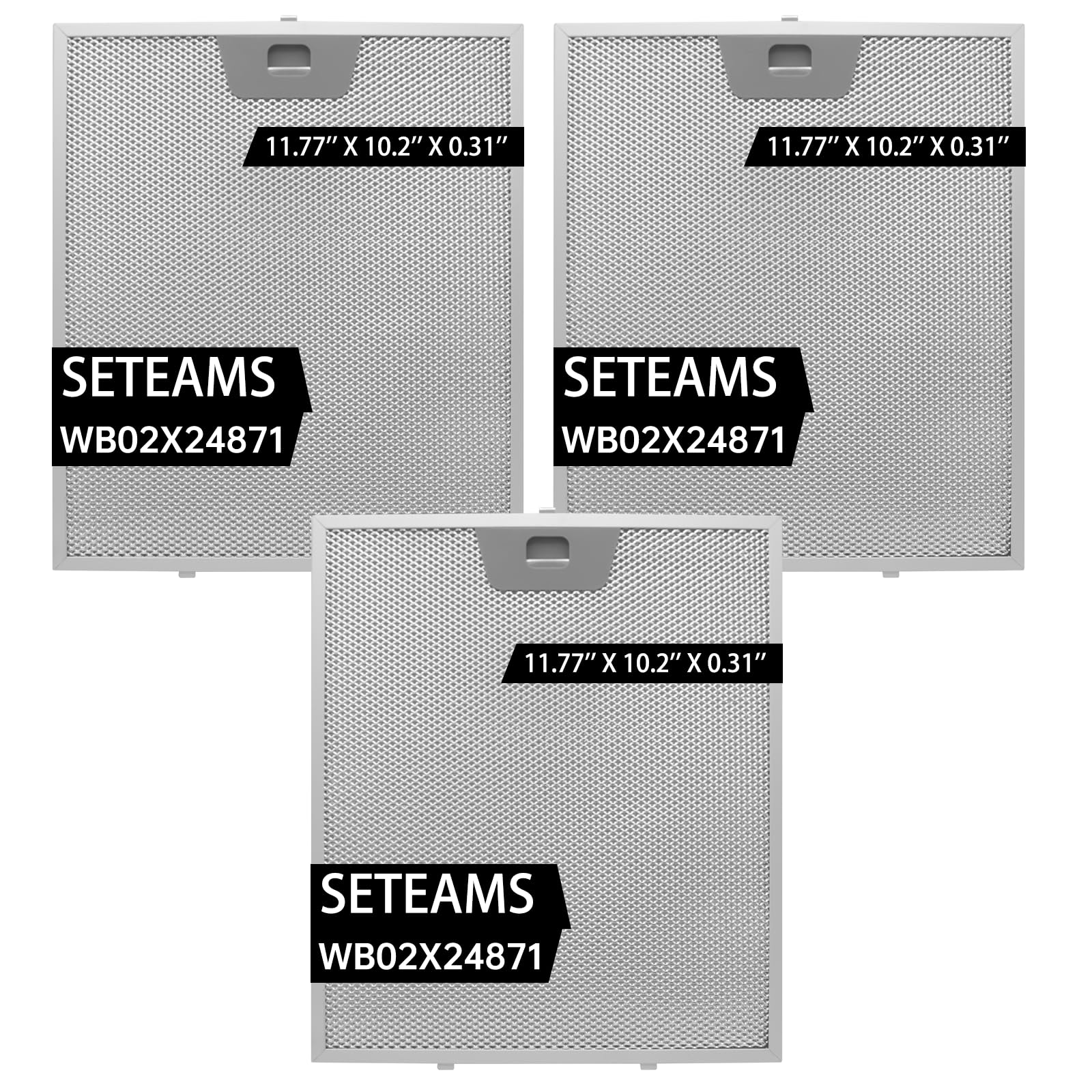 View 1 of 3 Pack WB02X24871 Range Hood Filter - Exact Fit 11.77" x 10.2" x 0.31" - Fits GE JVW5361EJ1ES, JVW5361SJSS, JVW5361EJ2ES, JVW5361BJ1TS by seteams (3 pack)