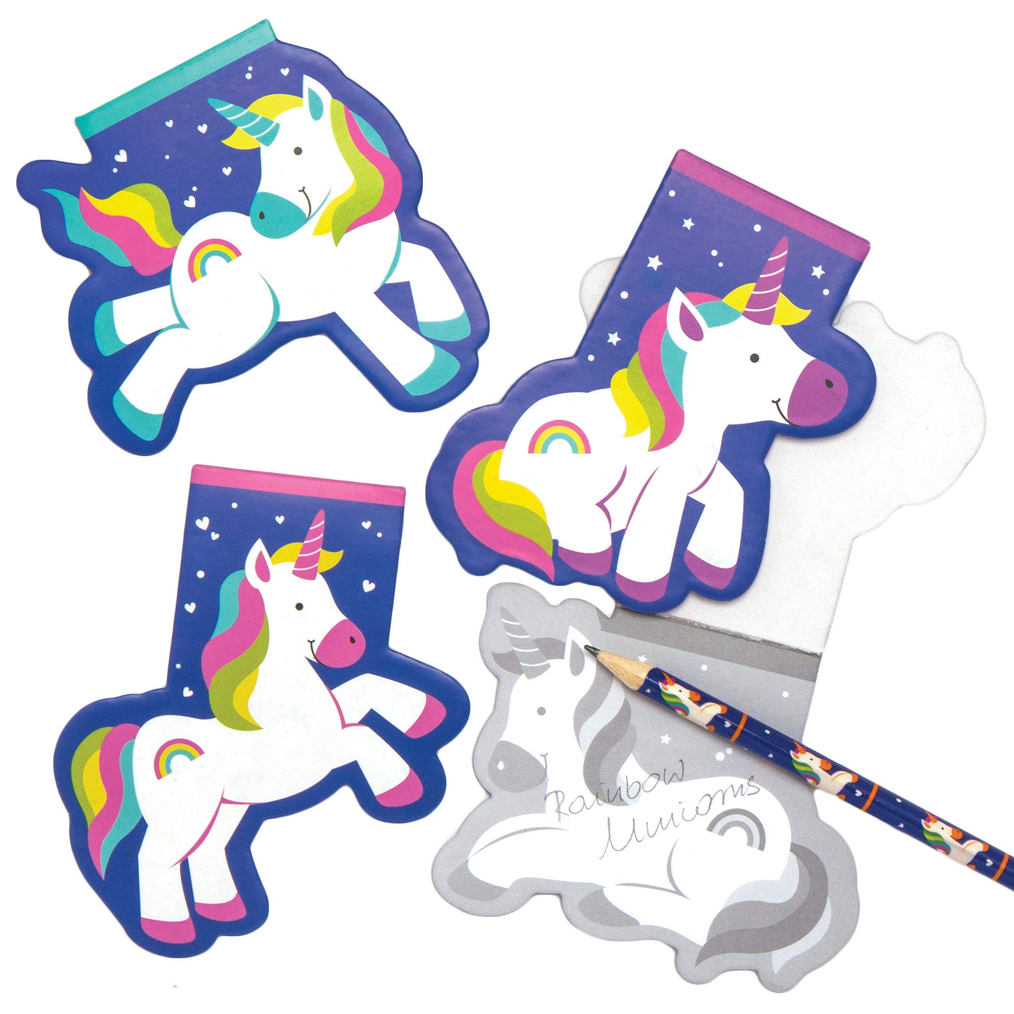 Baker Ross AT968 Rainbow Unicorn Memo Pads - Pack of 12, For Kids Party Bags and Small Toys for Children