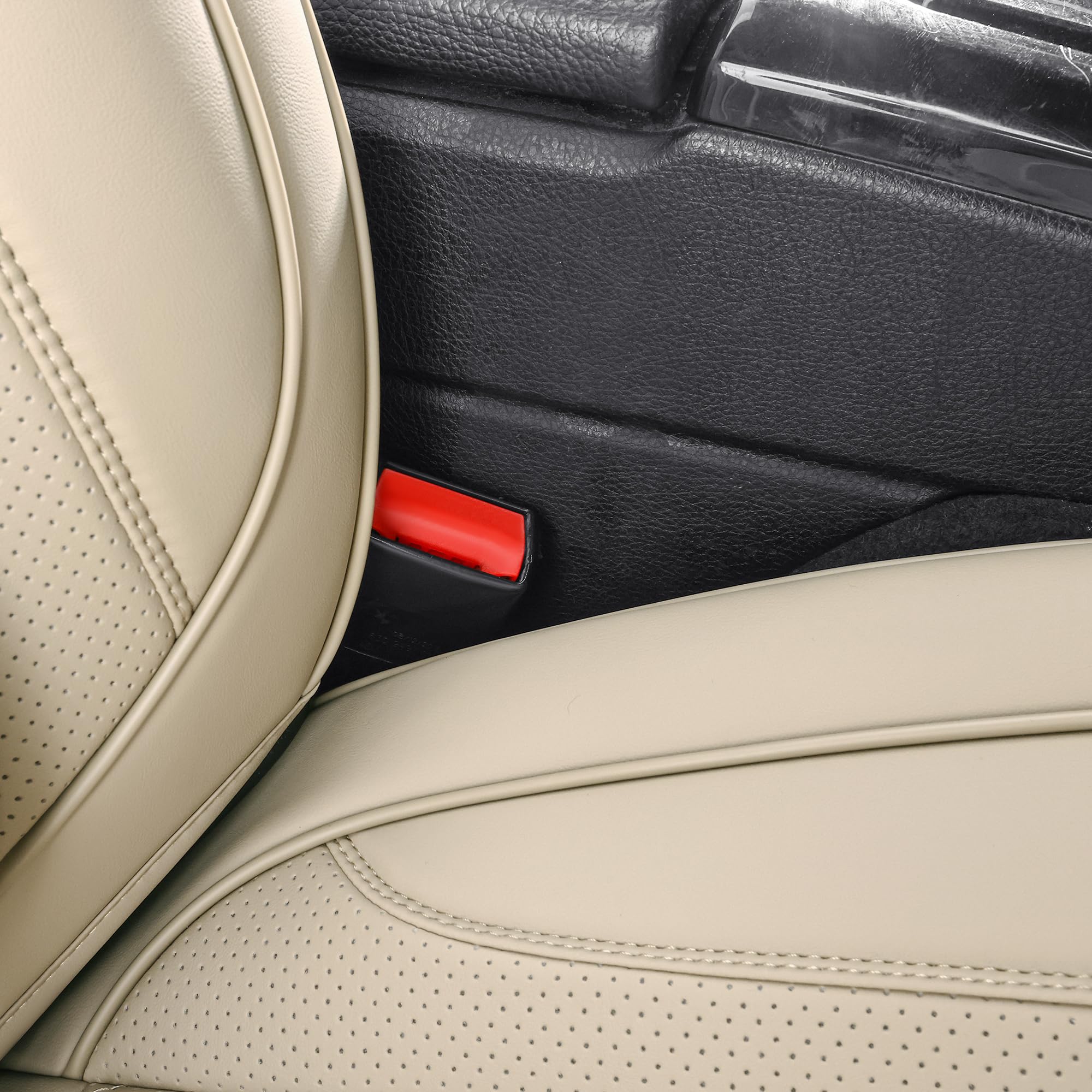 Chezope Automotive Car Seat Covers Front Pair Set Universal Fit for Most Cars SUV Sedans Trucks Waterproof Leatherette Car Seat Covers Accessories (Beige, Front Pair Beige)