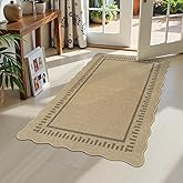 LIVEBOX Scalloped Washable 3x5 Outdoor Rug, Easy Jute Tan Rugs for Entryway Bedroom, Indoor Non Slip Farmhouse Rugs for Living Room, Morden Geometri Carpet Door Mat Area Rug for Patio Kitchen Boho