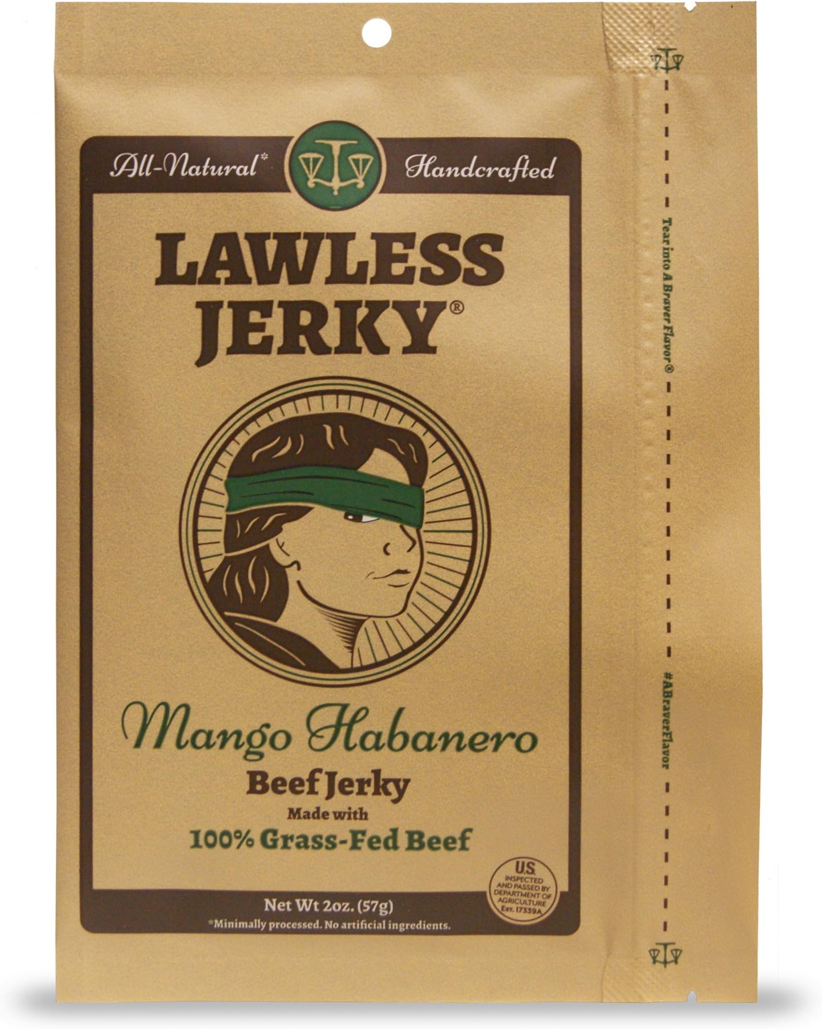 Lawless Jerky Craft Mango Habanero Beef Jerky 2 Ounce Pouch, (Pack of 4)