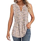 Locoowai Women's Tank Tops Sleeveless Pleated Tunic V Neck T-Shirts Summer Dressy Casual Loose Trendy Spring Blouses